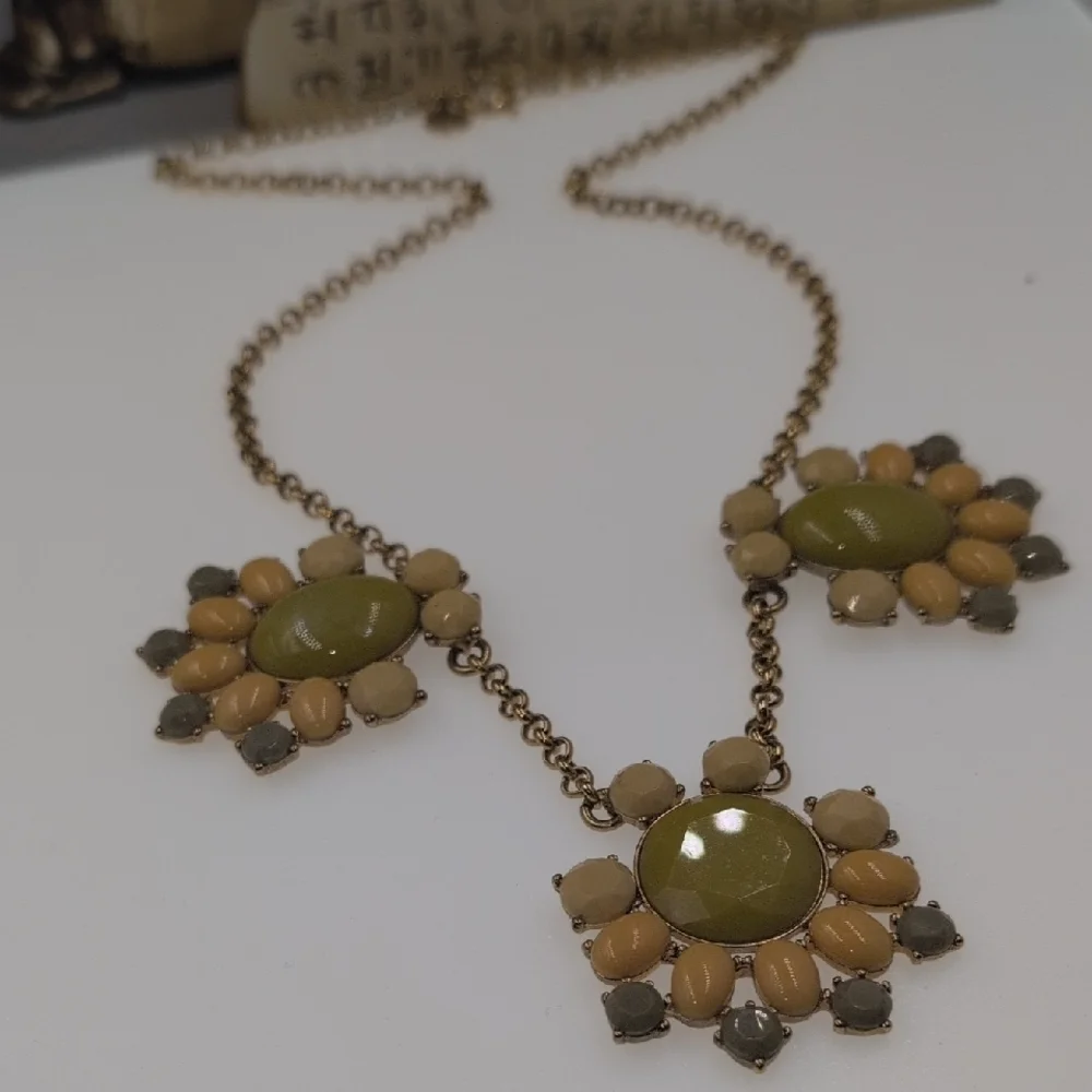 J. Crew Gold and Green Floral Necklace